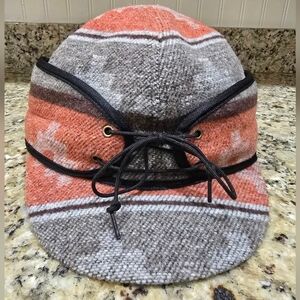 Crown Cap Aztec NAVAJO ORANGE RAILROAD HAT CAP WITH FLAPS Wool Blend